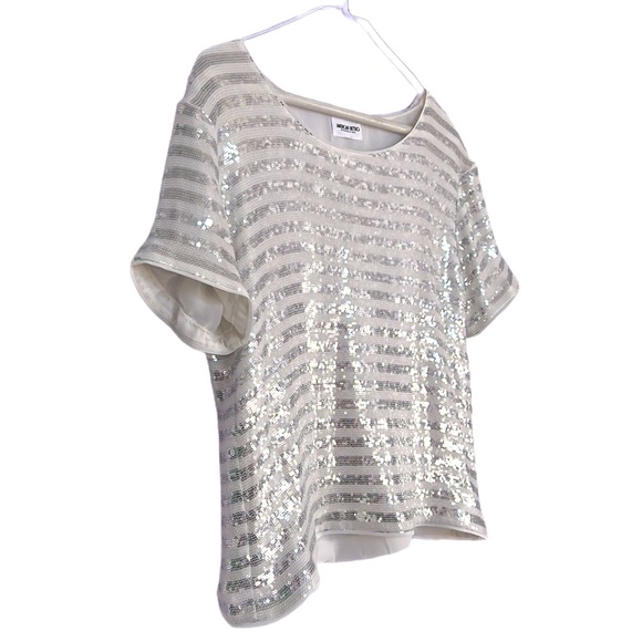 American Retro Sparkly Sequin Top Short Sleeve Glitter Party Disco Shirt Blouse - Picture 8 of 13